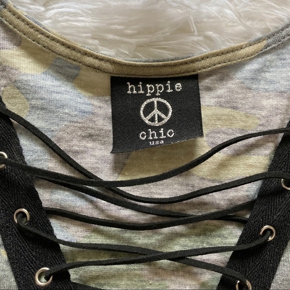HIPPIE Chic NWT lace up camouflage short sleeve - Picture 6 of 9
